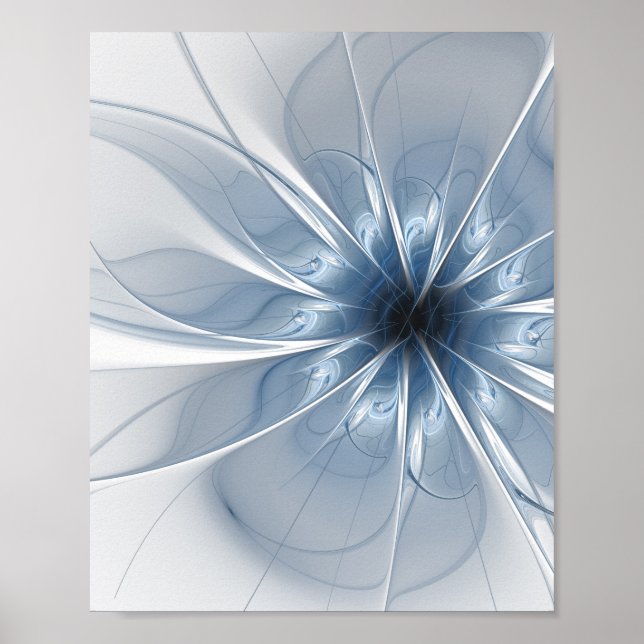 Póster Suave y delicado flor de fantasía fractal azul (Frente)