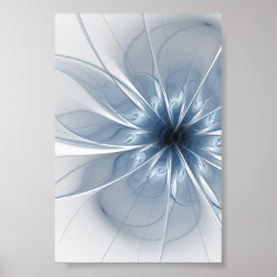 Póster Suave y delicado flor de fantasía fractal azul
