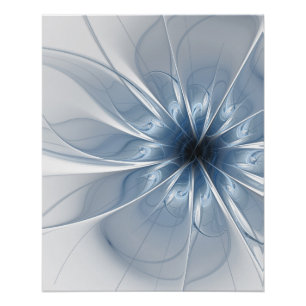 Póster Suave y delicado flor de fantasía fractal azul