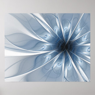 Póster Suave y delicado flor de fantasía fractal azul