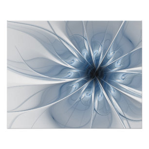 Póster Suave y delicado flor de fantasía fractal azul
