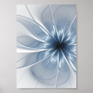 Póster Suave y delicado flor de fantasía fractal azul