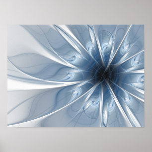 Póster Suave y delicado flor de fantasía fractal azul