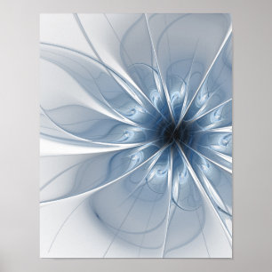 Póster Suave y delicado flor de fantasía fractal azul