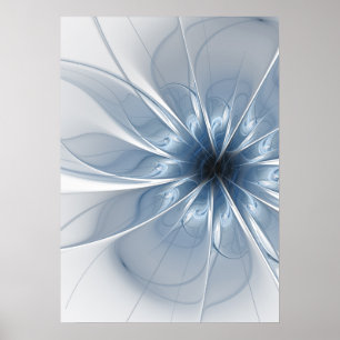Póster Suave y delicado flor de fantasía fractal azul