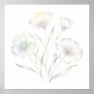 Póster Suaves Flores Silvestres Pastel Aquarela Gracia