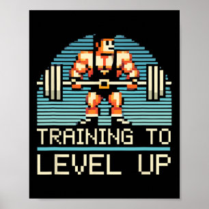 Póster Subir de Nivel Videojuego Jugador Gimnasio Entrena