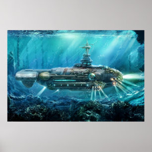 Póster Submarino Steampunk