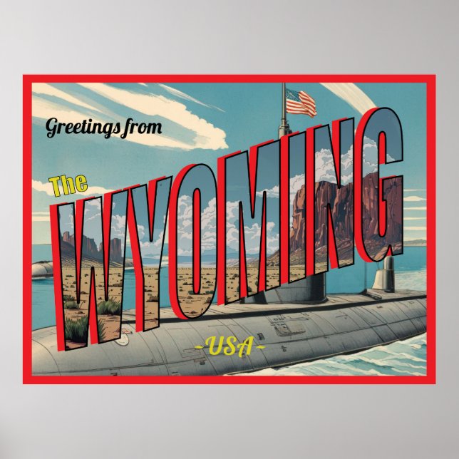 Póster Submarino Wyoming Para La Postcarta Retro De Los E (Frente)