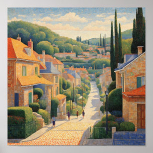 Póster Suburbios franceses al estilo de Seurat