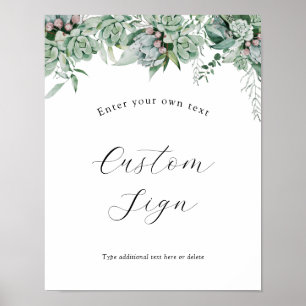 Póster Succulent and Eucalyptus Greenery Custom Text Sign