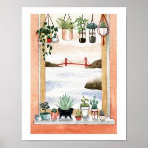 Póster Succulents and Golden Gate Bridge