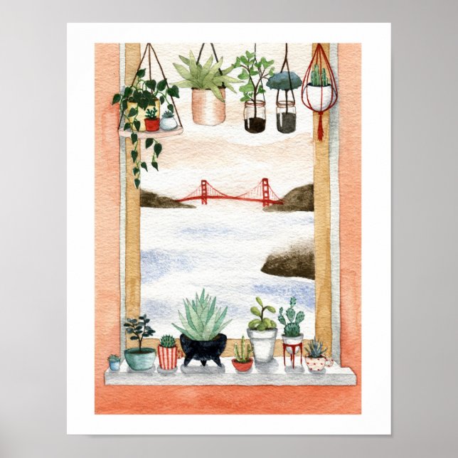 Póster Succulents and Golden Gate Bridge (Frente)