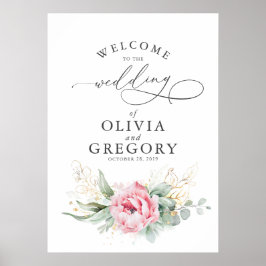 Póster Succulents Greenery Pink Floral Wedding Welcome