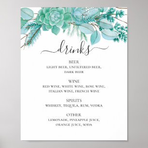 Póster Suculenta barra de alcohol. Bebidas bodas florales