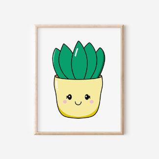 Póster Suculenta Planta De Kawaii, De Mano Corta