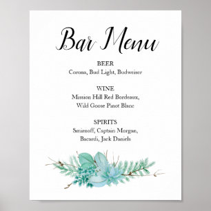 Póster Suculenta vegetación Boda Bar Menú Beber Rótulo