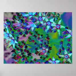 Póster Suculentas flores de sedum en Aqua, púrpura y azul