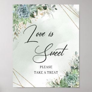 Póster Suculentas rústicas verde dorado El amor es un dul