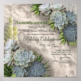 Póster Suculentas tonalidades de azul pálido y Invitación