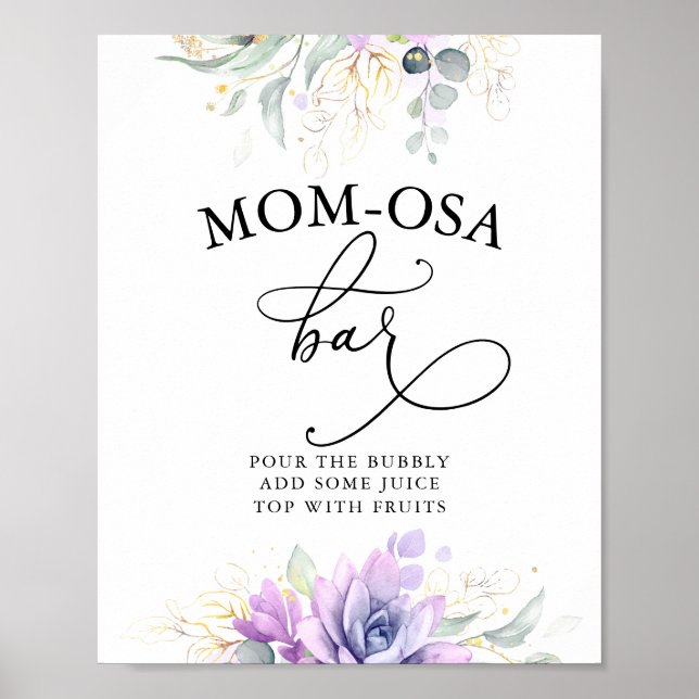 Póster Suculentas zonas verdes de oro Rótulo bar Mom-osa (Frente)