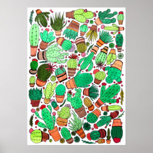 Póster Suculento Cactus Potted Plants Green Cacti Garden