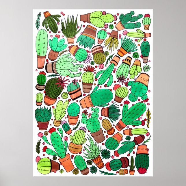 Póster Suculento Cactus Potted Plants Green Cacti Garden (Frente)