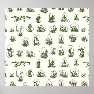 Póster Suculento Florario: Diseño Geométrico Vintage.