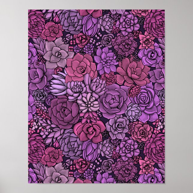 Póster Suculento jardín de color rosa y violeta (Frente)