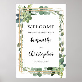 Póster Suculento oro bienvenido al Rótulo de la cena de e