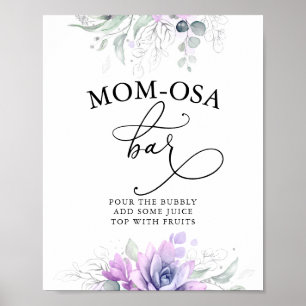 Póster Suculento Rótulo de bar Mom-osa de color plateado