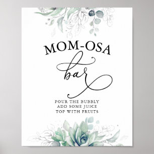 Póster Suculento Rótulo de bar Mom-osa de color plateado