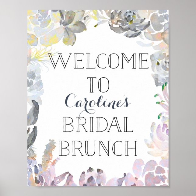 Póster Suculento Rótulo de Brunch de novias de bienvenida (Frente)