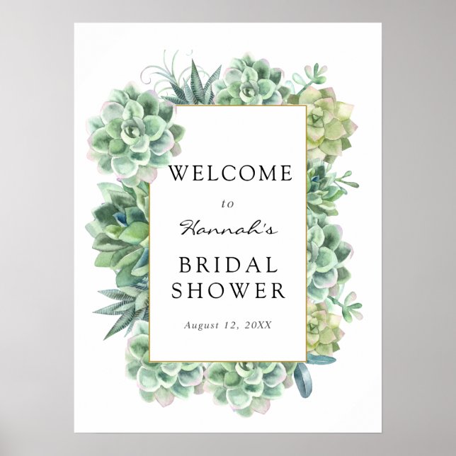 Póster Suculento signo de bienvenida de ducha de novia (Frente)
