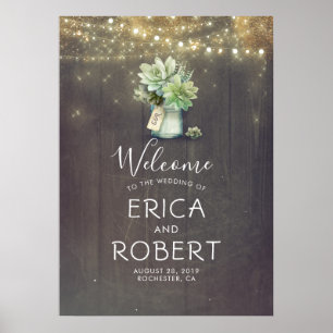 Póster Suculento verde Mason Jar Rustic Boda