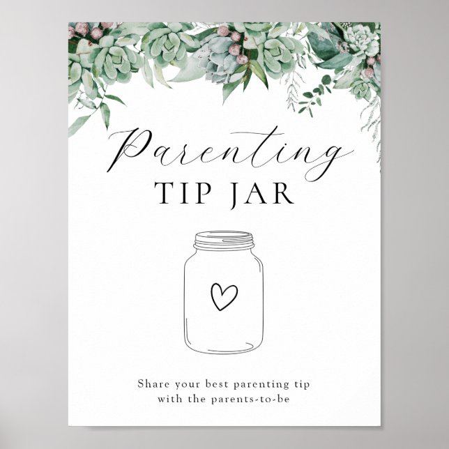 Póster Suculento y Eucalyptus Penting Tip Jar (Frente)