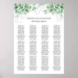 Póster Suculentos acuarelas. Tabla de asientos de boda Ca