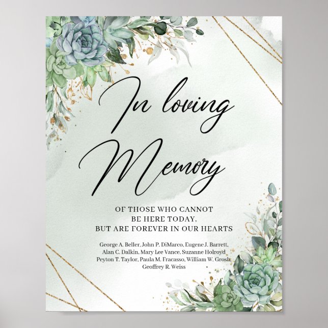 Póster Suculentos verdes eucalipto Signo de memoria de am (Frente)