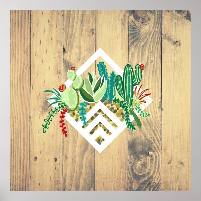 Póster Sucultores Geométricos Modernos Plantador y Madera (Frente)