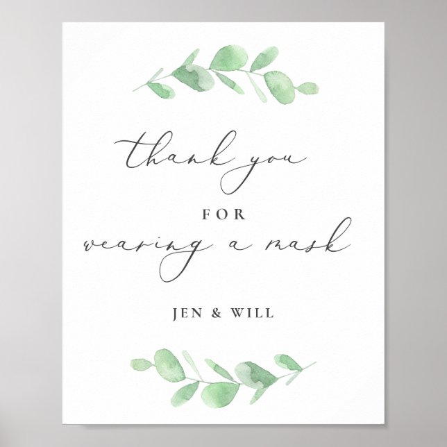 Póster Sucursal de Eucalyptus Boda de uso de mascarilla (Frente)