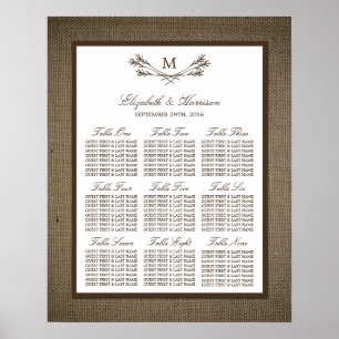 Póster Sucursal de Monograma Rústico del País y Boda de B