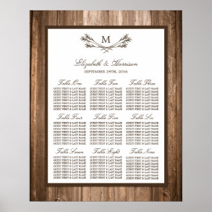 Póster Sucursal de Monograma Rústico del País y Boda de M