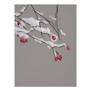 Póster Sucursales De Winter Berries Cubiertas De Nieve