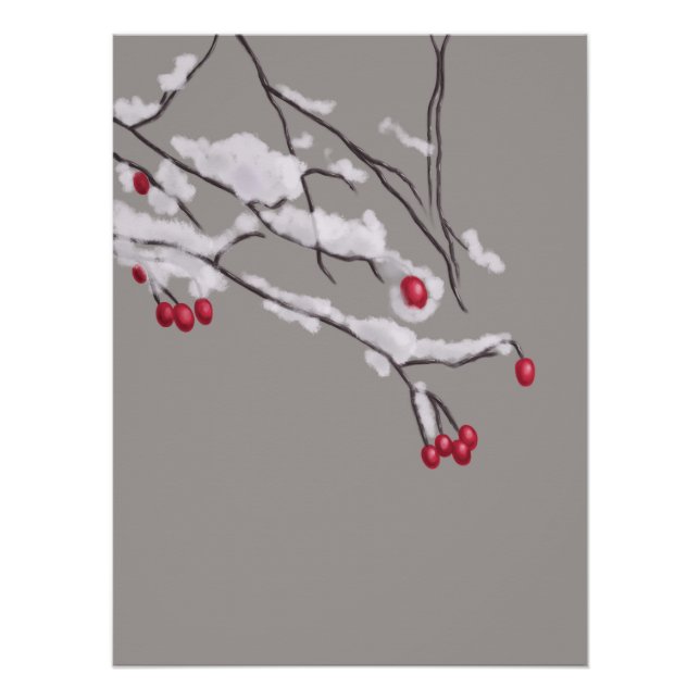 Póster Sucursales De Winter Berries Cubiertas De Nieve (Anverso)