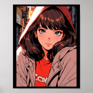 Póster Sudadera con capucha retro anime chica luces de la