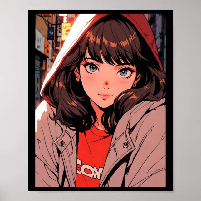 Póster Sudadera con capucha retro anime chica luces de la (Frente)