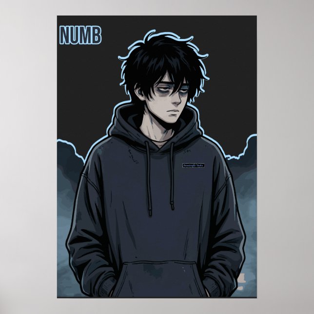 Póster Sudadera de Chico Anime Oscuro Entumecido Estética (Frente)