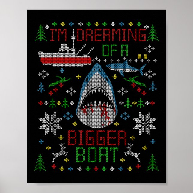 Póster Sudadera fea de Navidad para pesca de tiburón blan (Frente)