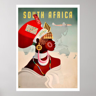 Póster Sudáfrica, mujer africana, viajes de aerolíneas vi