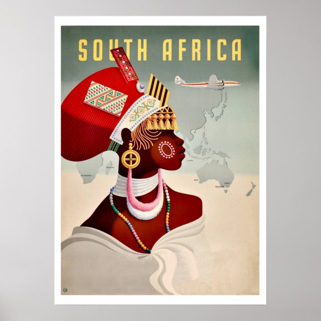 Póster Sudáfrica, mujer africana, viajes de aerolíneas vi (Frente)
